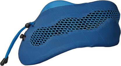 Evolution Cool Travel Neck Pillow by Cabeau - Cooling Airflow Vents, Memory Foam Neck Support, and Adjustable Clasp - Comfort On-The-Go with Carrying Case - Airplane, Train, Car, and Gaming (Blue)
