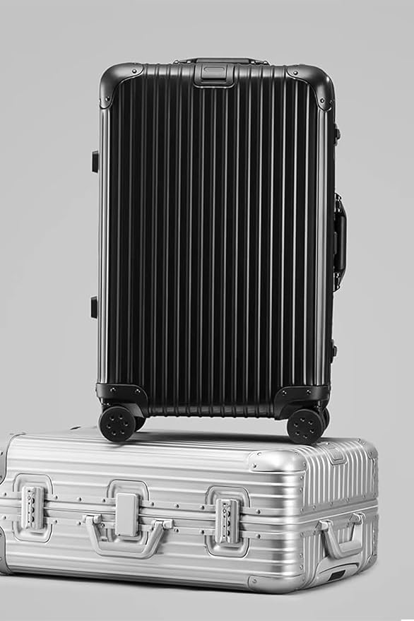 28 Inch All Aluminum Checked in Luggage with Wheels, Hard Shell Zipperless Suitcase with TSA Locks, Large Travel Luggage, Black