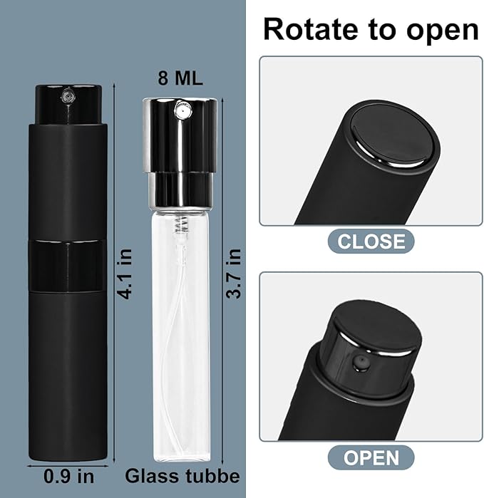 10 PCS 8ml Perfume Atomizer Refillable Bottle, Cologne Travel Spray Bottle, Mini Spray Empty for Refill, Refillable Portable Sprayer (Black)