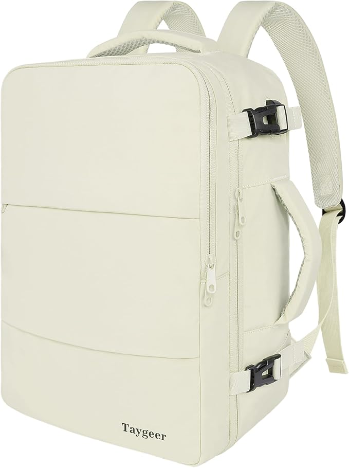 Taygeer Large Travel Backpack, 17 inch Laptop Backpack for Women, Airline Approved Personal Item Mochila, 40l Lightweight Luggage Carryon Work Bag for friend and Ladies Business Travel Hiking, Beige