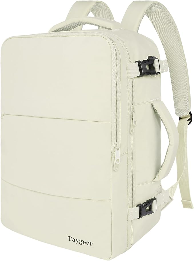 Taygeer Travel Backpack for Women, Carry On Backpack with USB Charging Port & Shoe Pouch, TSA 15.6" Laptop Back Pack Flight Approved, College Gym Bag Casual Daypack for Weekender Business Hiking,Beige