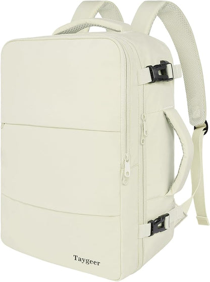 Taygeer Travel Backpack for Women, Carry On Backpack with USB Charging Port & Shoe Pouch, TSA 15.6" Laptop Back Pack Flight Approved, College Gym Bag Casual Daypack for Weekender Business Hiking,Beige