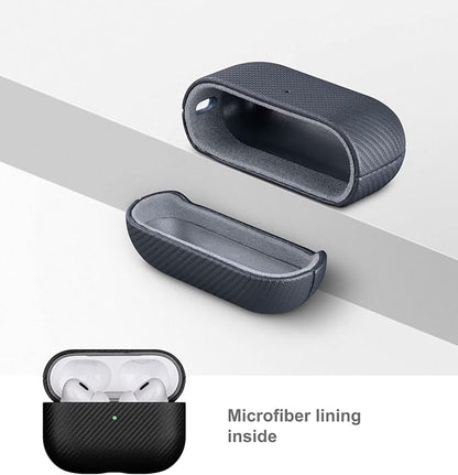 LOPIE Handmade AirPods Pro 2nd Generation Case (Not for 1st Gen) - Carbon Fiber Style Vegan Leather Protective Cover for Men/Women - Black