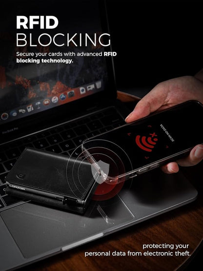 LORZOR Minimalist Wallet for Men with Credit Card Holder, Finest Full Grain Leather, Pop up Smart Wallet, Trifold Slim Wallet, RFID Blocking, Front Pocket, ID Window