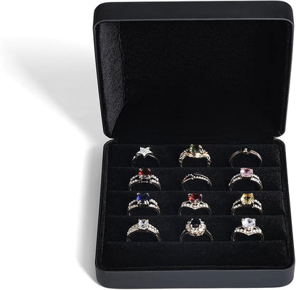 Small Ring Organizer Box, Portable Jewelry Rings Display Collector Case, Jewelry Ring Tray holder Showcase. Modern Rings Storage Boxes Fit for Women, Girl for Travel (Black)