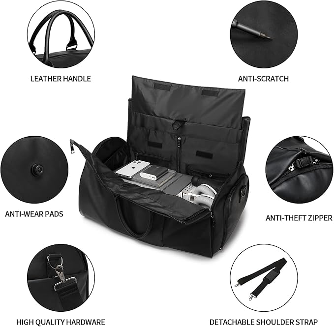 seyfocnia Convertible Travel Garment Bag,Carry on Garment Duffel Bag for Men Women - 2 in 1 Hanging Suitcase Suit Business Travel Bag