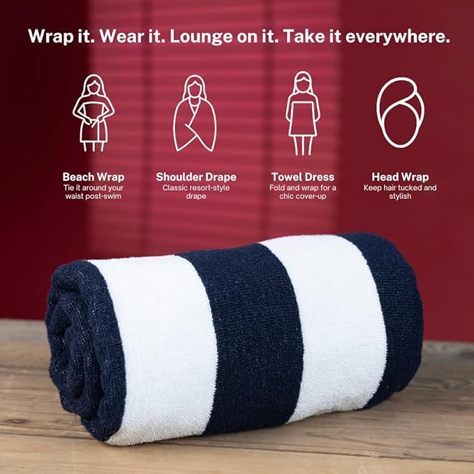 Cotton Turkish Beach Towel with Towels Oversized 30"x60" Pool Absorbent Extra Large Quick Dry Sand Travel Towel (Cabana Mix, 6 Pack)