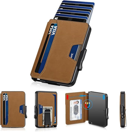 Wallet for Men, Mens Wallet Minimalist Slim Wallet, RFID Blocking Smart Pop Up Wallet with Money Clip & ID Window, Metal Compact Wallet, Aluminum Credit Card Holder Wallet