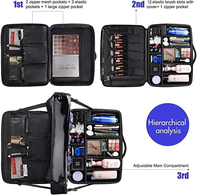 Extra-large Makeup Case, a Must for Double-layer Travel, a Storage Case for Professional Makeup Artists to Put Cosmetics, with Adjustable Partitions and Support