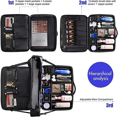 Extra-large Makeup Case, a Must for Double-layer Travel, a Storage Case for Professional Makeup Artists to Put Cosmetics, with Adjustable Partitions and Support