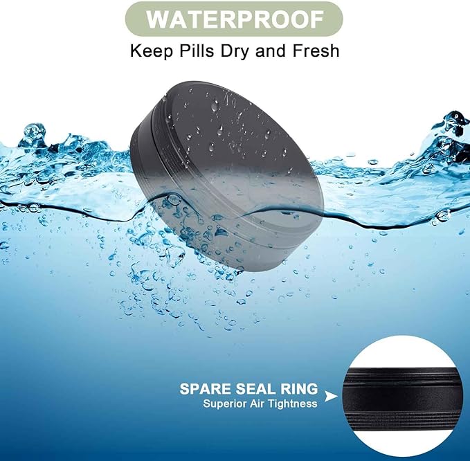 Daily Pill Organizer 4 Compartments - Metal Daily Small Pill Case Waterproof, Travel Pill Box for Purse, Compact Medicine Container Pill Dispensers Holder for Vitamin, Fish Oil, Supplement (Black)