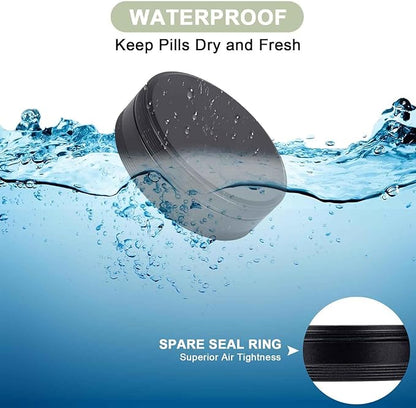 Daily Pill Organizer 4 Compartments - Metal Daily Small Pill Case Waterproof, Travel Pill Box for Purse, Compact Medicine Container Pill Dispensers Holder for Vitamin, Fish Oil, Supplement (Black)