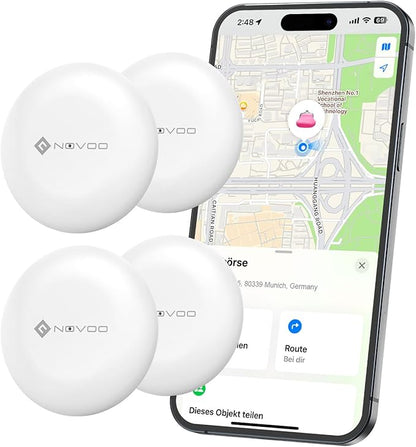 NOVOO Air Tracker Tags-4 Pack, Smart Bluetooth Tracker, Item Finder Works with iOS & Android, Trakcer Tag Locator for Keys, Wallet, Luggage and Bags, Replaceable Battery