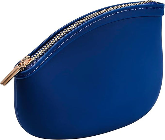 Small Silicone Makeup Bag Premium Purse Bag Multifunctional Essential Bag Zipper Pouch Water and Heat Resistant (Blue)