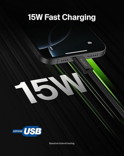 Belkin USB A to USB C Cable 2-Pack, 9.9ft, 15W - Type C Charger, iPhone Charger Cord, Soft, Braided, Flexible for iPhone 17 & 16, Galaxy S25, Pixel 10, iPad Pro, Airpods Pro, Switch & More - Black