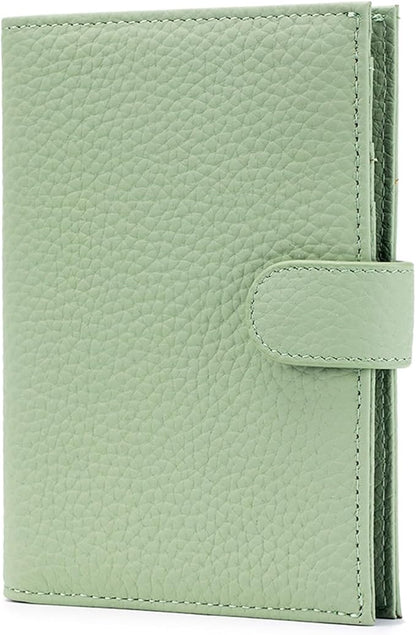 RFID Slim Passport Holder for Women, Compact Leather Passport Wallet with Card Holders SIM Slots,Zippered Coins Pocket and Cash Compartment Travel Passport Cover Case, Light Green