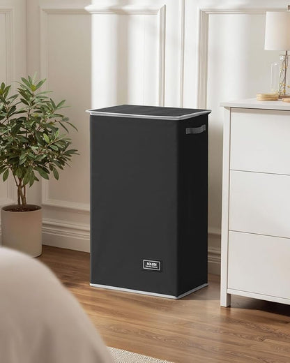 SOLEDI Laundry Hamper Black with Lid and Removable Bag - 100L Large and Tall Laundry Basket Collapsible with Handle for Clothing and Toys Storage - Dirty Clothes Hamper for Bedroom, bathroom, dorm