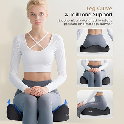 FLORICH Seat Cushion, Memory Foam Seat Cushion for Car Office Chair, Ergonomic Office Seat Chair Cushion for Sciatica Pain Relief, Larger Seat Cushion for for Long Sitting Office Workers - Black