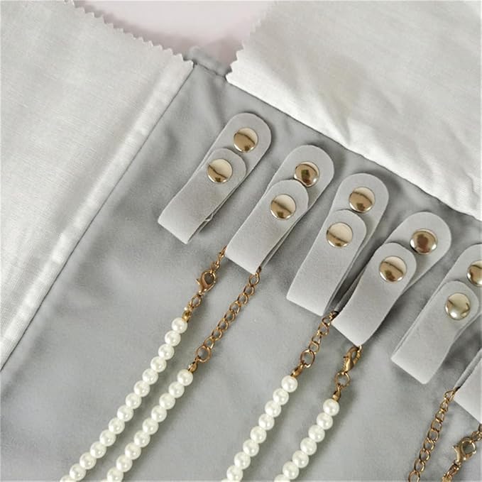 Premium Jewelry Roll Organizer for 16 Necklaces 55cm x 29cm Metal Snap & Velcro Closure - Ideal for Travel and Storage (Grey)
