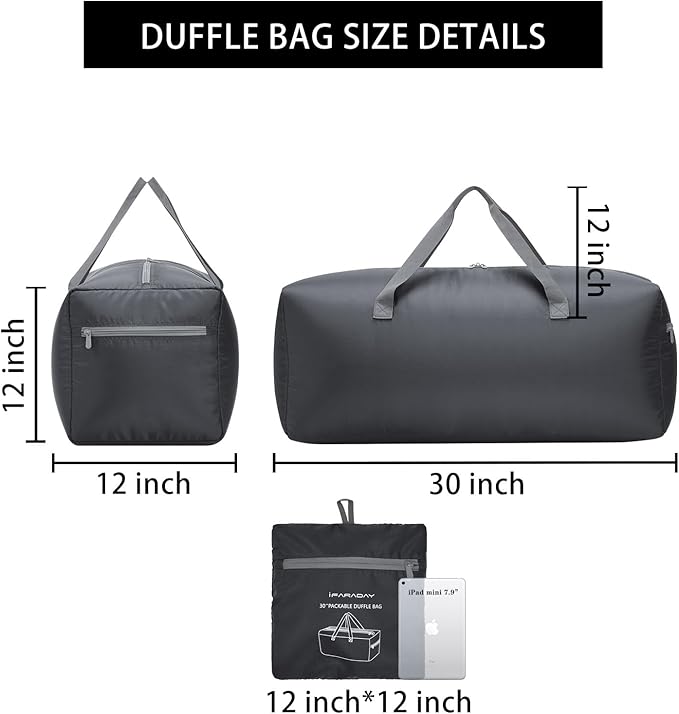 Foldable Duffel Bag 30" / 75L Lightweight with Water Rresistant for Travel-Grey