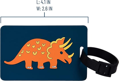 Wildkin Kids Luggage Tags – Set of 2, Durable Bag Tags w/Info Card for Suitcases & Backpacks - Jurassic Dinosaurs