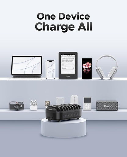 ORICO 120W Charging Station for Multiple Devices, 10-Ports USB Charging Docking Organizer Station, Multi USB Charging Station Compatible with iPad, Tablet, Kindle, Airpods and Cell Phone