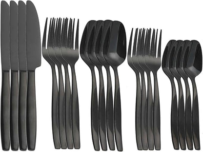 Black 20-Piece Silverware Set,Stainless Steel Flatware Utensils Cutlery Set for 4,Including Steak Knife Fork and Spoon,Dishwasher Safe,Modern Tableware for Home & Dining