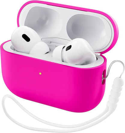 ORNARTO Compatible with AirPods Pro 2 Case 2022, Full Protective Hybrid Silicone for AirPods Pro 2nd Generation Case, Front LED Visible Skin Cover-Hot Pink