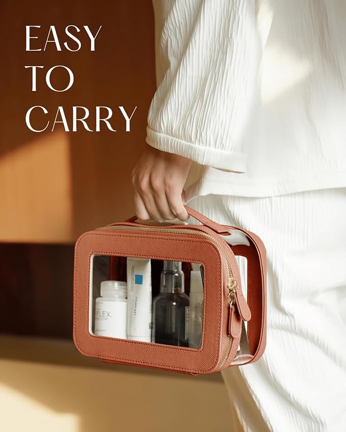 Clear Cosmetic Bag Set for Women Makeup Bag with Handle, 3 Pcs Travel Toiletry Bag Transparent Cosmetic Case Portable Make Up Organizer Bag for Essentials