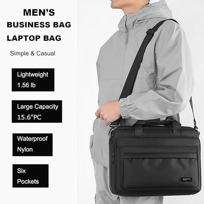 natyrlpog Laptop Bag 15.6 Inch Briefcase for Men Women Waterproof Nylon Lightweight, Shoulder Computer Messenger Handbag for Business Office Work Travel College Black