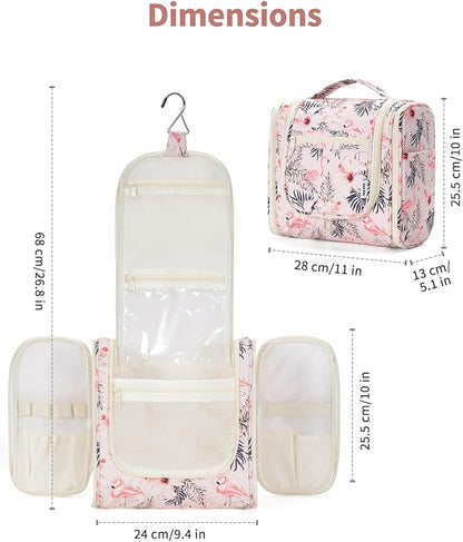 Narwey Hanging Toiletry Bag for Women Travel Makeup Bag Organizer Toiletries Bag for Cosmetics Essentials Accessories (Large, Beige Bird)