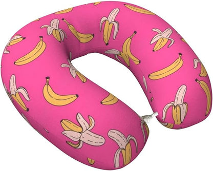 Neck Travel Pillow, Women Men Washable Airplane Car Pillows Hawaiian Banana Pink, Head Support Rest U Shaped Cushion Comfortable for Watching TV