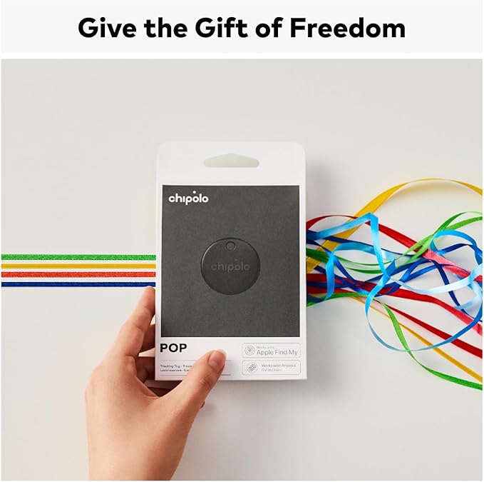 Chipolo POP Tracker Tag - Colorful, Compatible, Loud Bluetooth Tracker with Call Your Phone & Out of Range Alert, Works with Apple Find My or Google's Find My Device (Black)