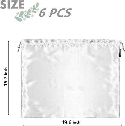 6 Pack Dust Bags for Handbags Silk Dust Cover Bag for Handbags Purses Shoes Boots, Silk Dustproof Drawstring Bag Travel Storage Pouch (White, 19.6 × 15.7 in)