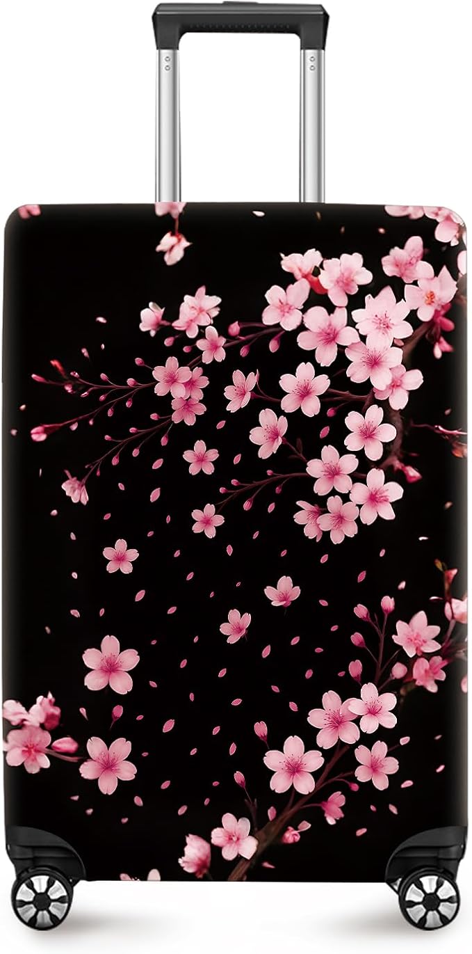 ANNA QUEEN Cherry Blossom Luggage Cover, Elegant Pink Sakura Design Suitcase Protector, Stretchable Washable Travel Sleeve for 32-34 Inch Luggage