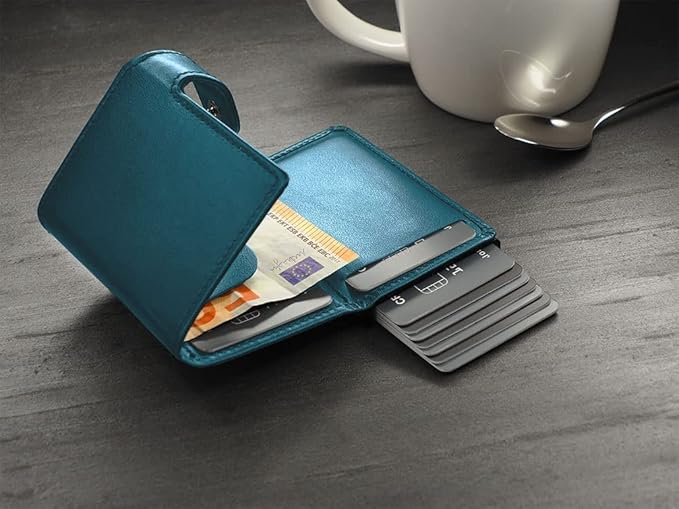 PULARYS Mini Wallet OXFORD - Credit Card Holder Made of Italian Leather - RFID blocking - Space for Cash and Coins - Up to 9 Cards - For Men and Women - Fashionable Colors