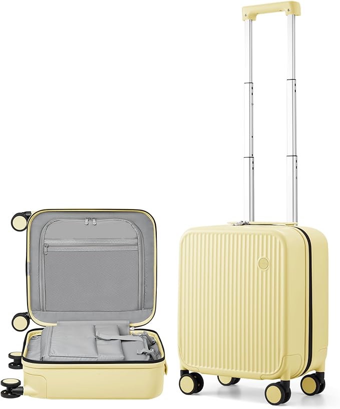 mixi Underseat Carry on Luggage 16 Inch Hardshell PC Suitcase with Spinner Wheels TSA Lock for Travel, Lark Yellow
