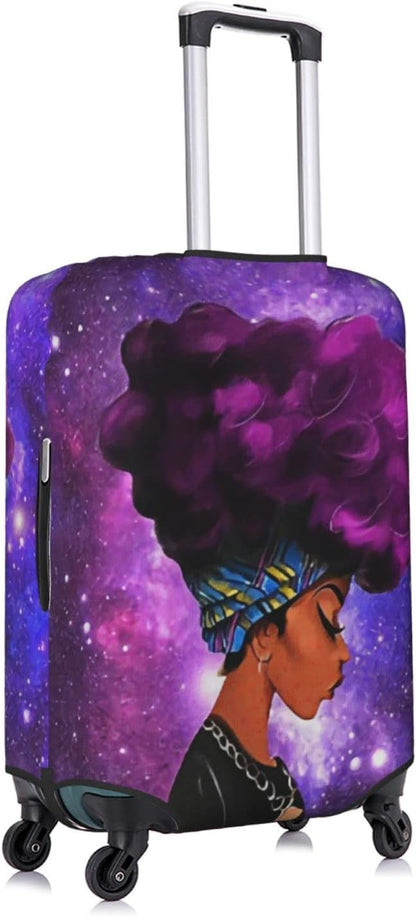 Luggage protector suitcase cover luggage cover for Suitcase Washable Suitcase Protector Anti-scratch Suitcase cover Large Afro African American Woman Lady Purple Galaxy Space3