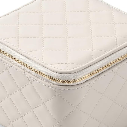 Travel Jewelry Box Organizer - Small Jewelry Case with 6 Small Velvet Zipped Pouches Pockets for Jewelry Necklaces Rings Earrings Storage(White)