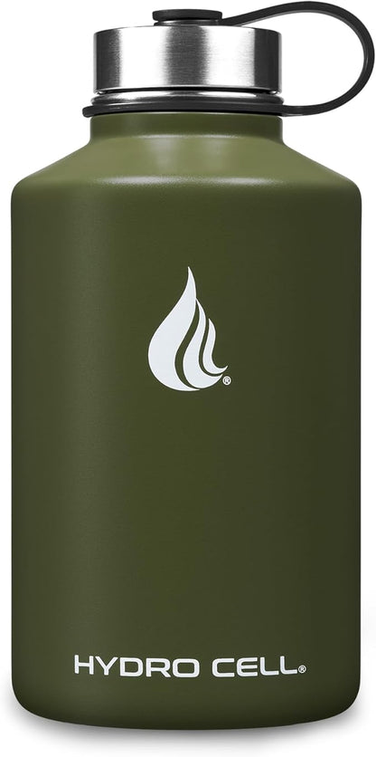 HYDRO CELL Stainless Steel Insulated Water Bottle with Straw - For Cold & Hot Drinks - Metal Vacuum Flask with Screw Cap and Modern Leakproof Sport Thermos for Adults (Army 64oz)