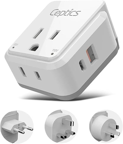 Ceptics China, Malaysia Power Adapter Travel Set, 20W PD & QC, Safe Dual USB & USB-C 3.1A–2 USA Outlet - Compact-Use in Hong Kong, Kuwait, Singapore, Iraq - Includes Type G, I, C SWadAPt Attachments