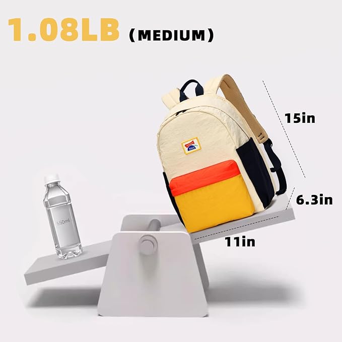 willikiva Kids Backpack for School Boys Girls Teens Toddler Backpack Waterproof Kindergarten Preschool Elementary Bookbag Children Travel Bag(Off White Yellow,Medium)