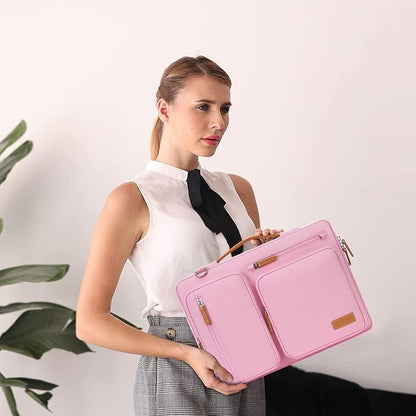 MOSISO 360 Protective Laptop Shoulder Bag,15-15.6 inch Computer Bags Compatible with MacBook Pro 16 inch, HP, Dell, Lenovo, Asus Notebook,Side Open Messenger Bag with 4 Zipper Pockets, Pink