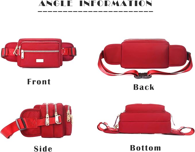 Extra Large Fashion Fanny Pack for Men Women, Waist Bag for Waterproof Hiking Running Biking Gym Outdoor Sports Travel Belt Bag (Red)