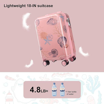 Somago Spinner 18" Hardside PC Carry on Suitcase with TSA Lock Lightweight Children Luggage(18inch, Seashell Pink)