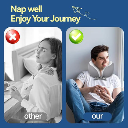 Memory Foam Neck Pillow for Travel Adjustable Airplane Pillow 100 Percent Memory Foam Ergonomic Support for Sleeping on Flights Cars Office Home Use for Adults Men Women