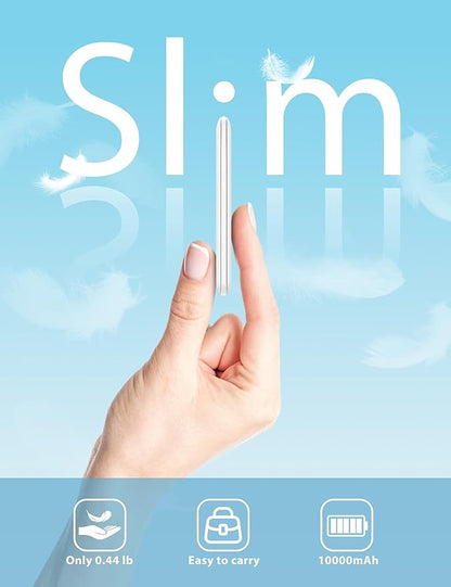 miisso 10000mAh Compatible with iPhone 15/16/17 and Android, Slim Portable Charger with Built in Cable, Power Bank Travel Charger External Battery Pack for Phone, 3 Output USB Type C Cord, White