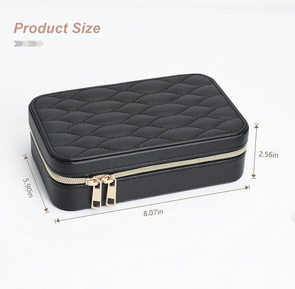 Portable Jewelry Organizer for Travel Compact Leather Jewelry Box with 8 Hooks, Earring Holder & Zippered Pouch, Ideal Gift for Women Black