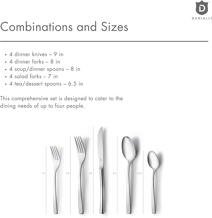 Modern Sleek Silverware Set - 18/10 Stainless Steel Flatware Set for Elegant Dining - Dishwasher Safe Cutlery Set (20-Piece)