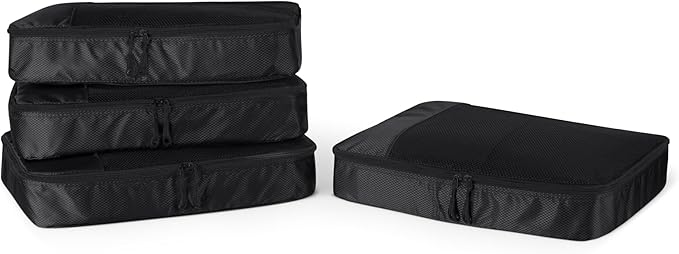 Amazon Essentials 4-Piece Packing Cubes Travel Accessories Set, Luggage Organizer with Double Zipper, Mesh Top, 100% Polyester, Large, Black (Previously Amazon Basics)
